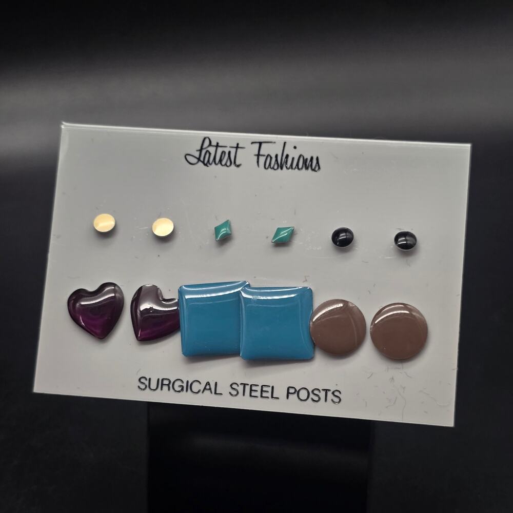 Colorful 1980s Enamel Stud Earrings Petite Dainty NWT NOS On Card #4